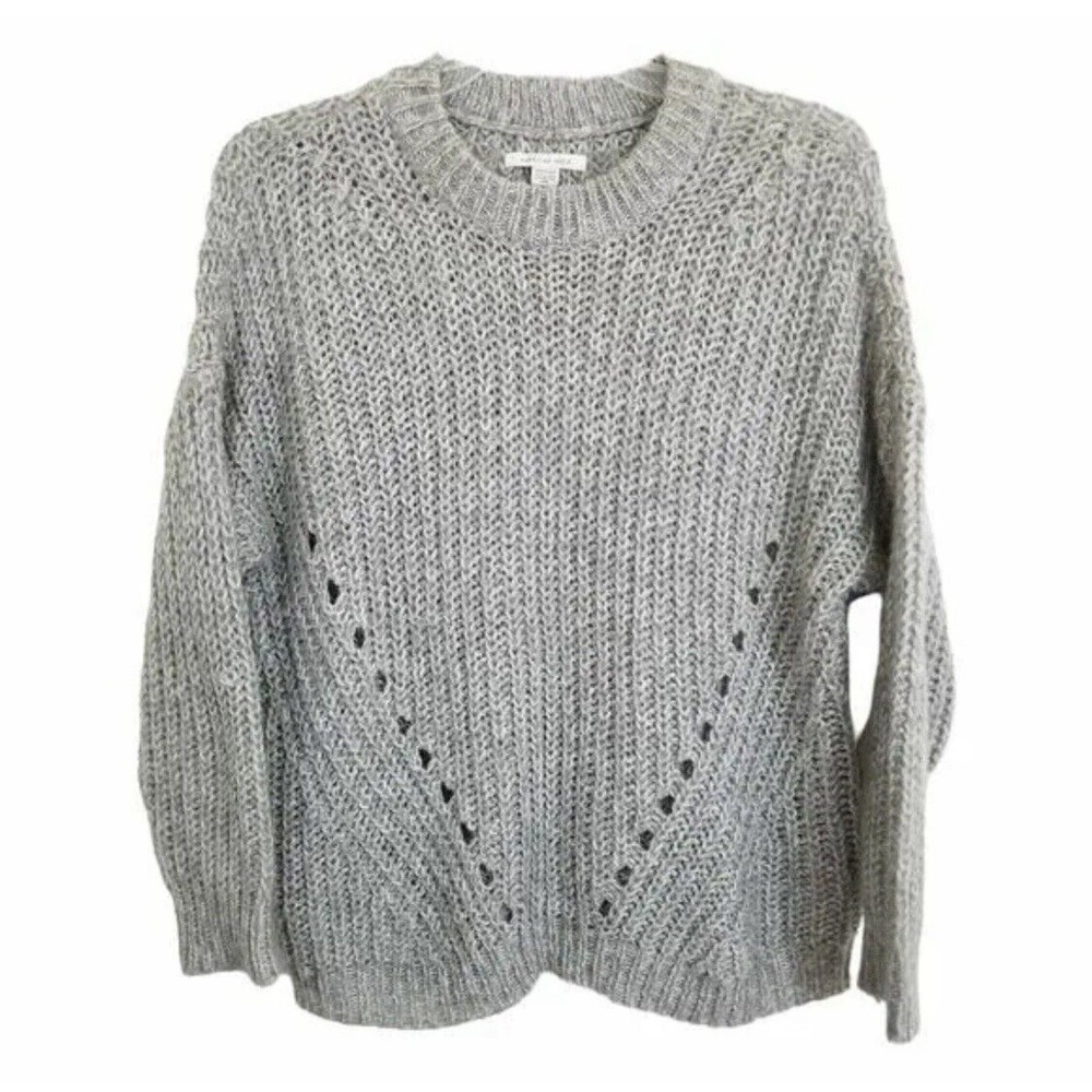 AMERICAN EAGLE Womens Oversized Slouchy Open Knit Sweater in Light Gray Size M